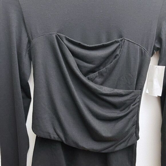 Vero Moda Women’s XS Black Nelly Ruched Knit Long Sleeve Corset Wrap Top - Picture 2 of 7